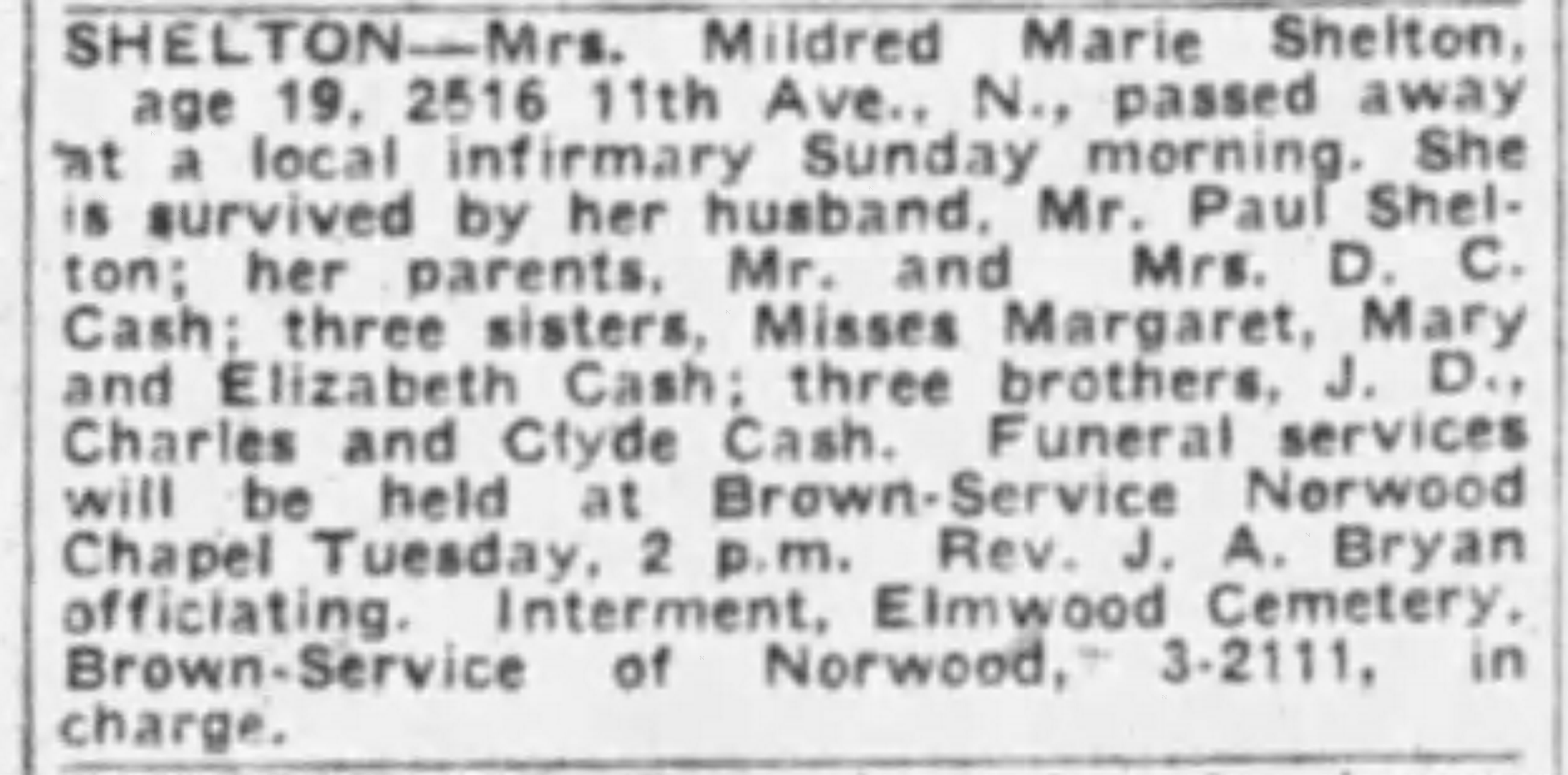 Mildred Marie Shelton obituary